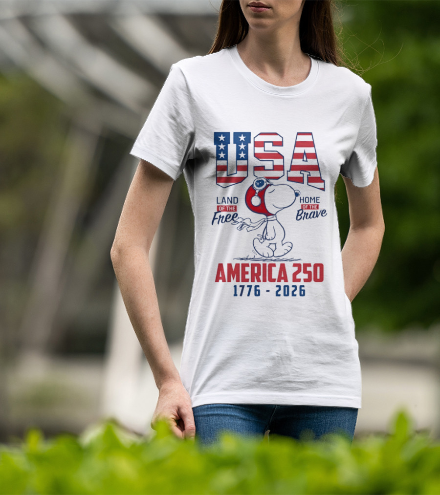 Snoopy USA Flight Helmet Land Free Home Brave America 250 1776 2026 T-Shirt