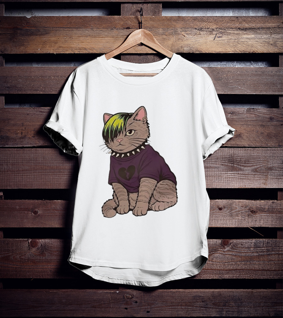 Emo Scene Cat With Heart Break Symbol And Spiked Collar T-Shirt