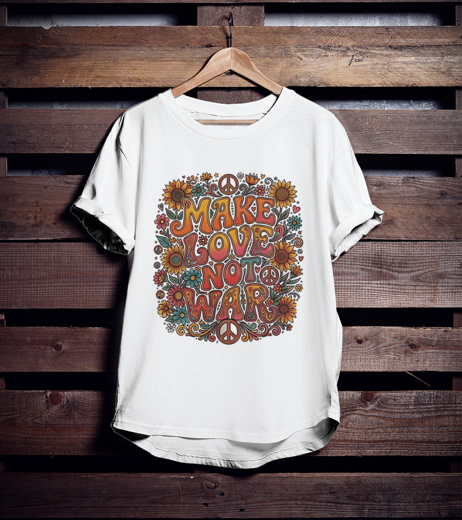 Make Love Not War Flower Power Peace Sunflower Harmony T-Shirt