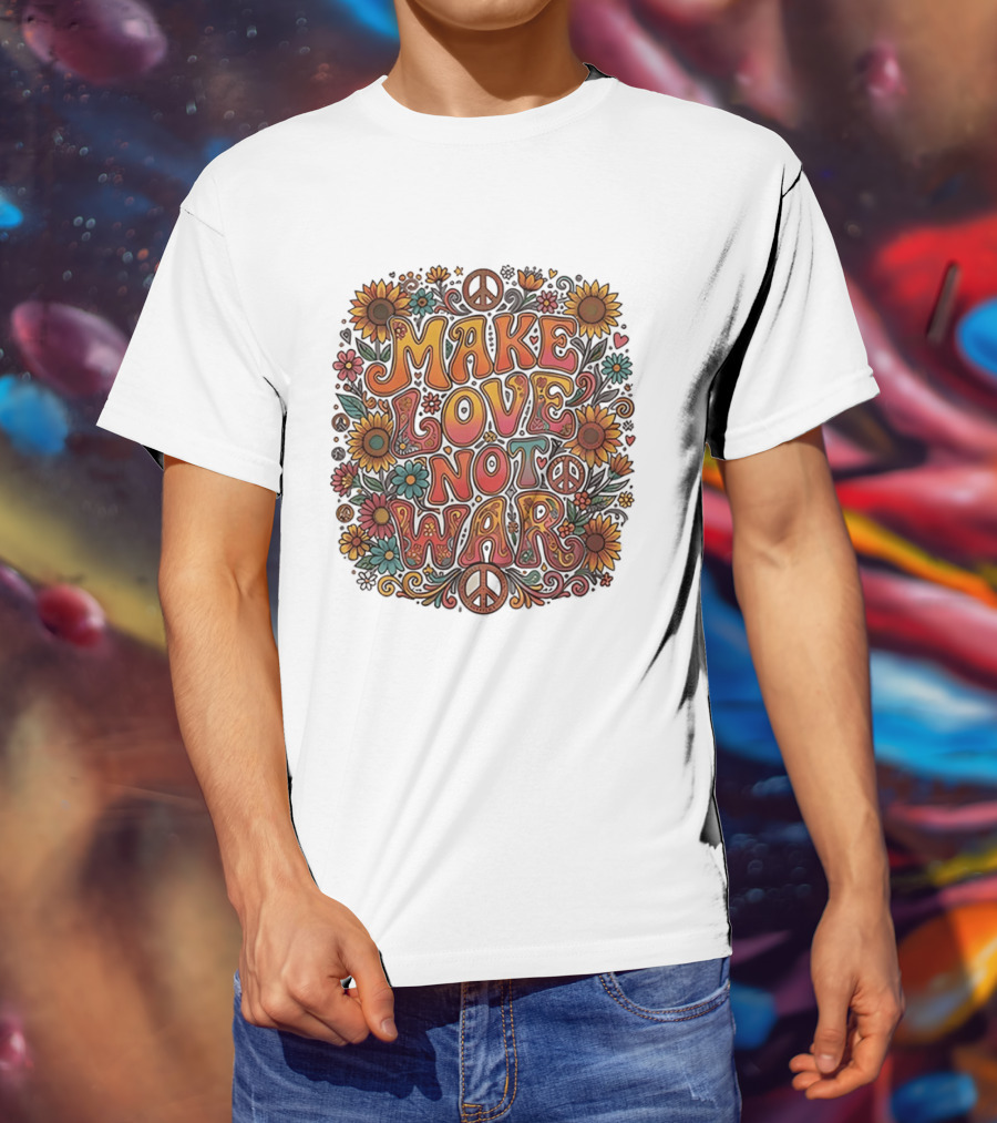 Make Love Not War Flower Power Peace Sunflower Harmony T-Shirt