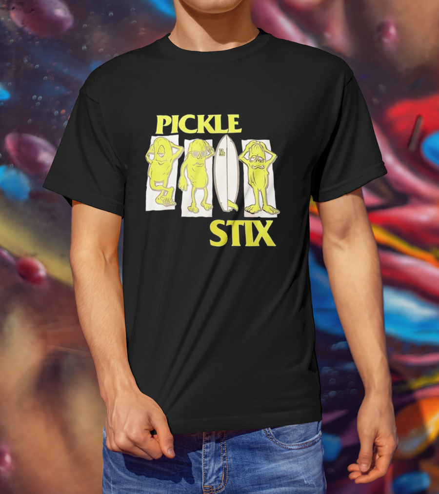 Pickle Stix Surfboard Vacation Characters T-Shirt
