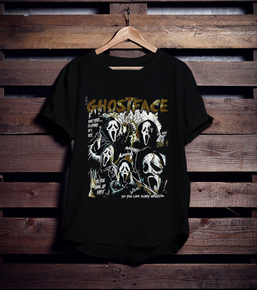 Ghostface Scream Splatter Poor Steve I'm Afraid He's Out T-Shirt