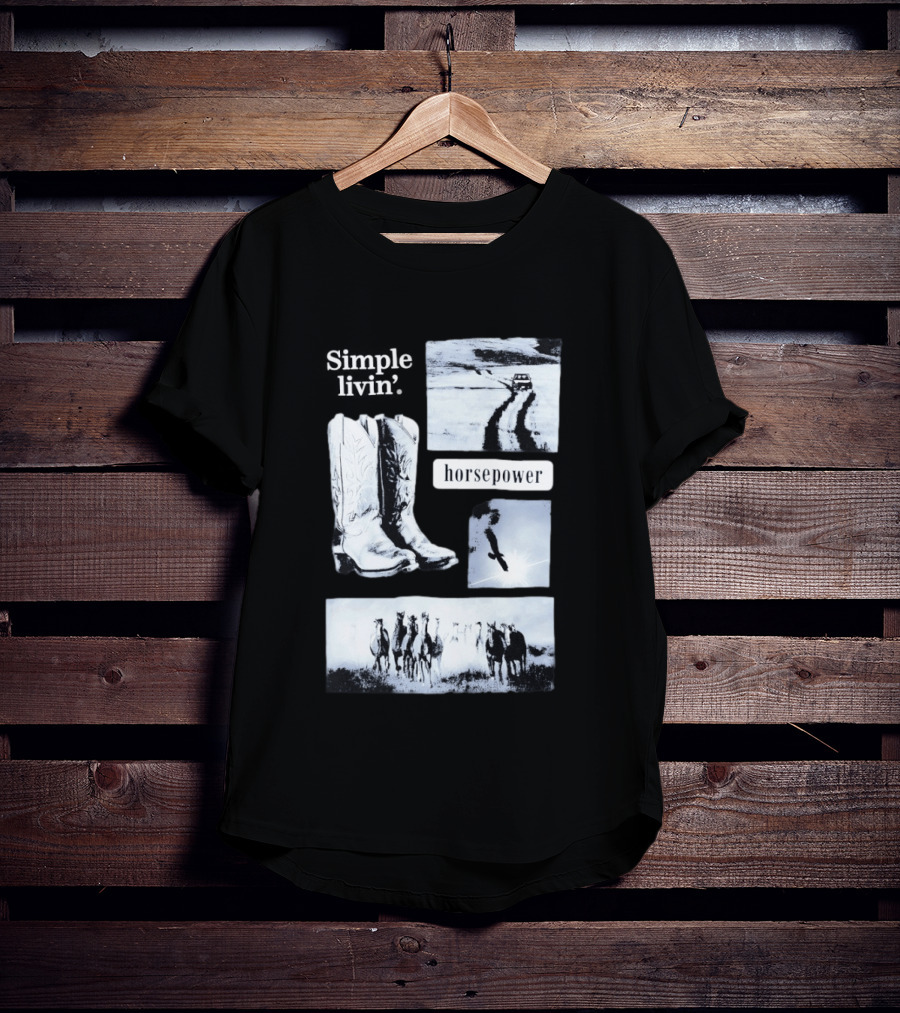Country Roads Cowboy Boots Horsepower Rustic Horse Scene T-Shirt