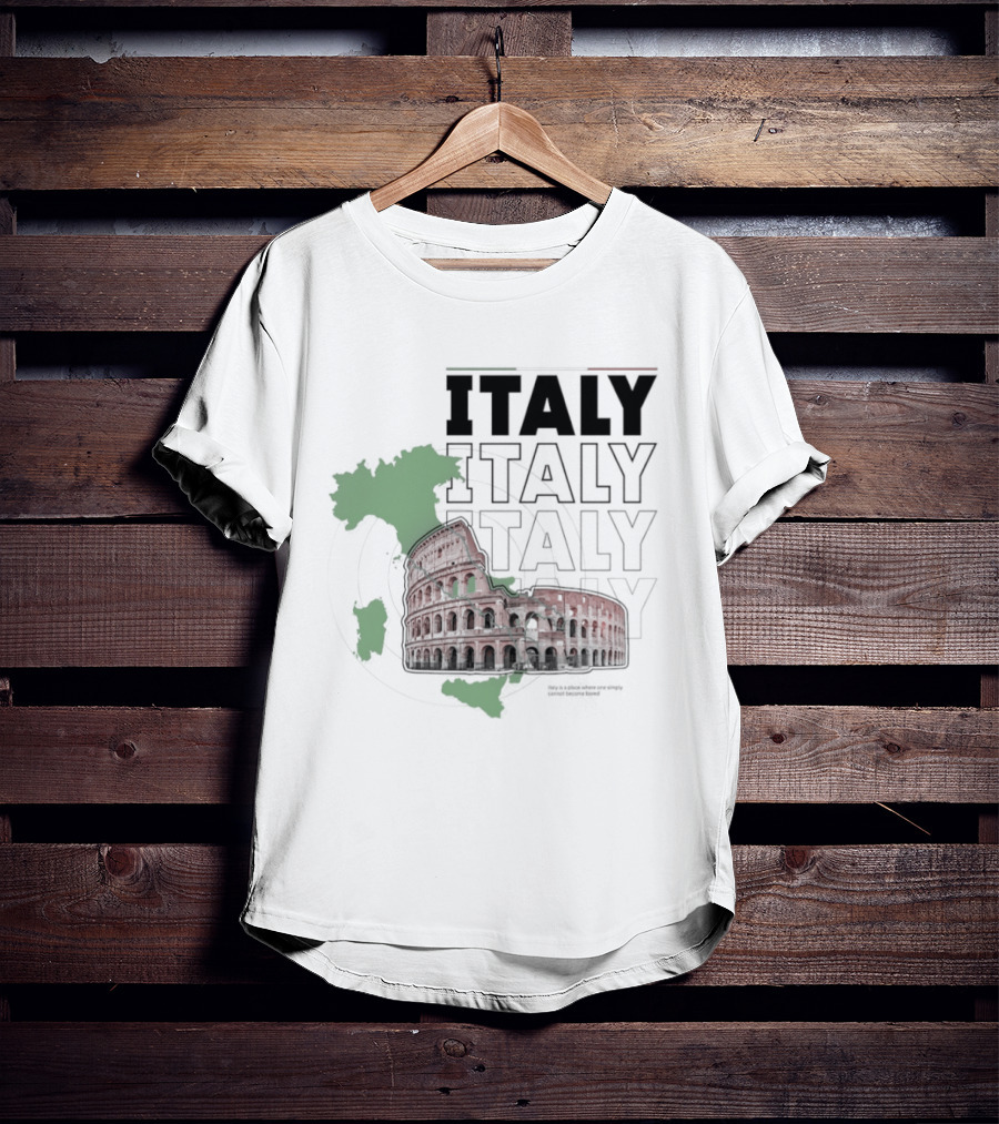 Italy Map And Colosseum Iconic Landmarks Text Heavy Exploration T-Shirt