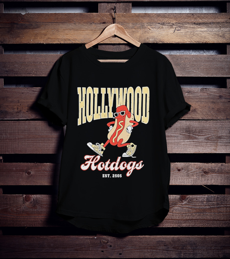 Hollywood Hotdogs Cool Mustard Character With Sunglasses Est 2005 T-Shirt