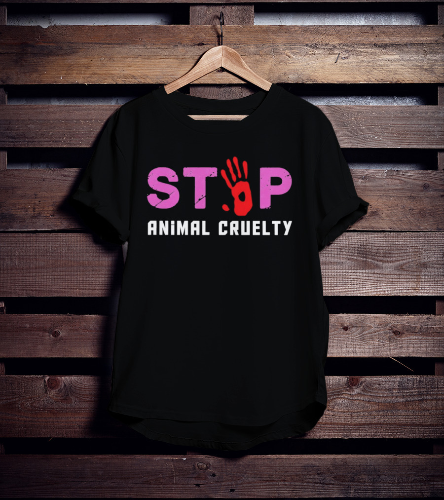 Stop Animal Cruelty Red Handprint Symbolic Message T-Shirt