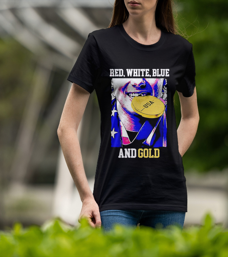 Red White Blue And Gold USA Hockey 2026 Winter Olympics Jack Hughes T-Shirt