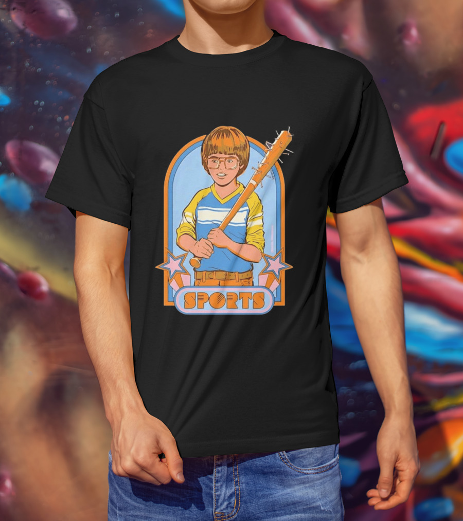 Steven Rhodes Retro Sports Baseball Bat Boy With Glasses T-Shirt