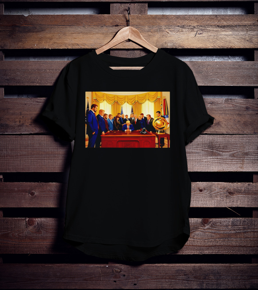 Oval Office Prayer Gathering Trump Anime Style Amid Iran Tensions T-Shirt