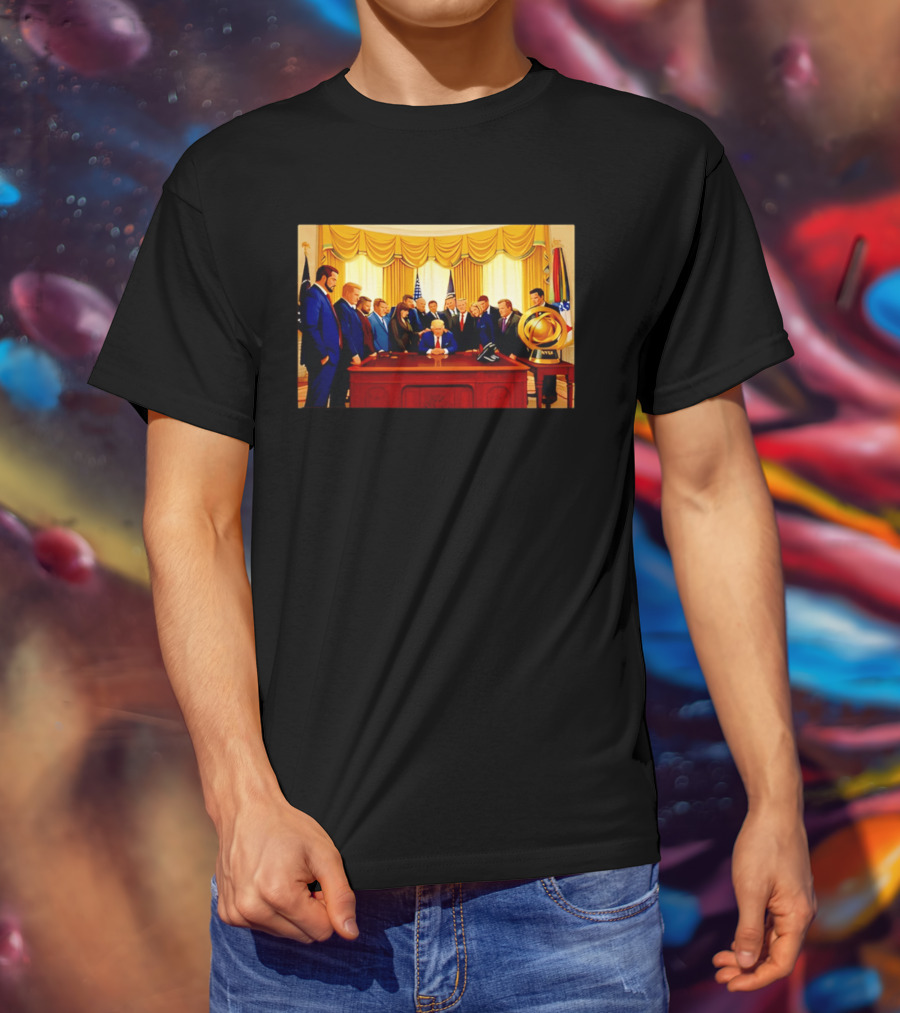 Oval Office Prayer Gathering Trump Anime Style Amid Iran Tensions T-Shirt