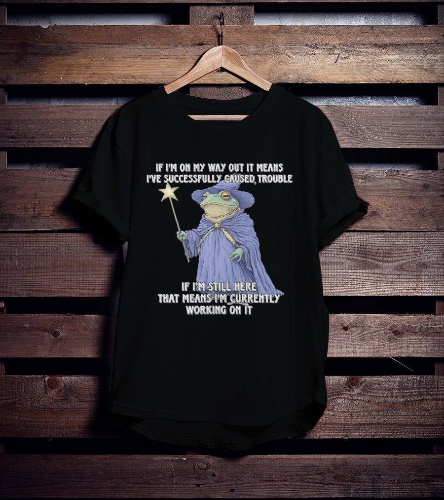 Wizard Frog If I'm On My Way Out It Means I've Successfully Caused Trouble If I'm Still Here That Means I'm Currently Working On It T-Shirt
