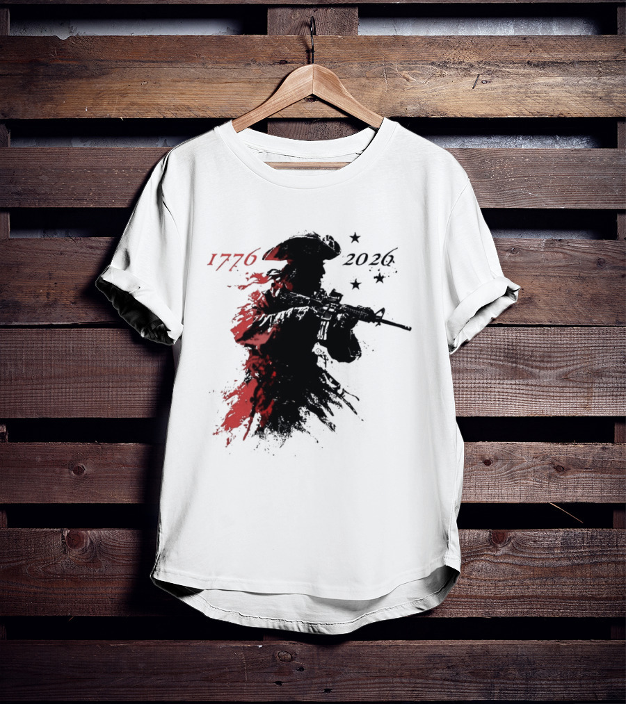 Patriotic Soldier 1776 2026 Black And Blood Rifle Painting T-Shirt