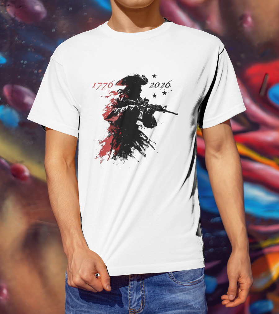 Patriotic Soldier 1776 2026 Black And Blood Rifle Painting T-Shirt