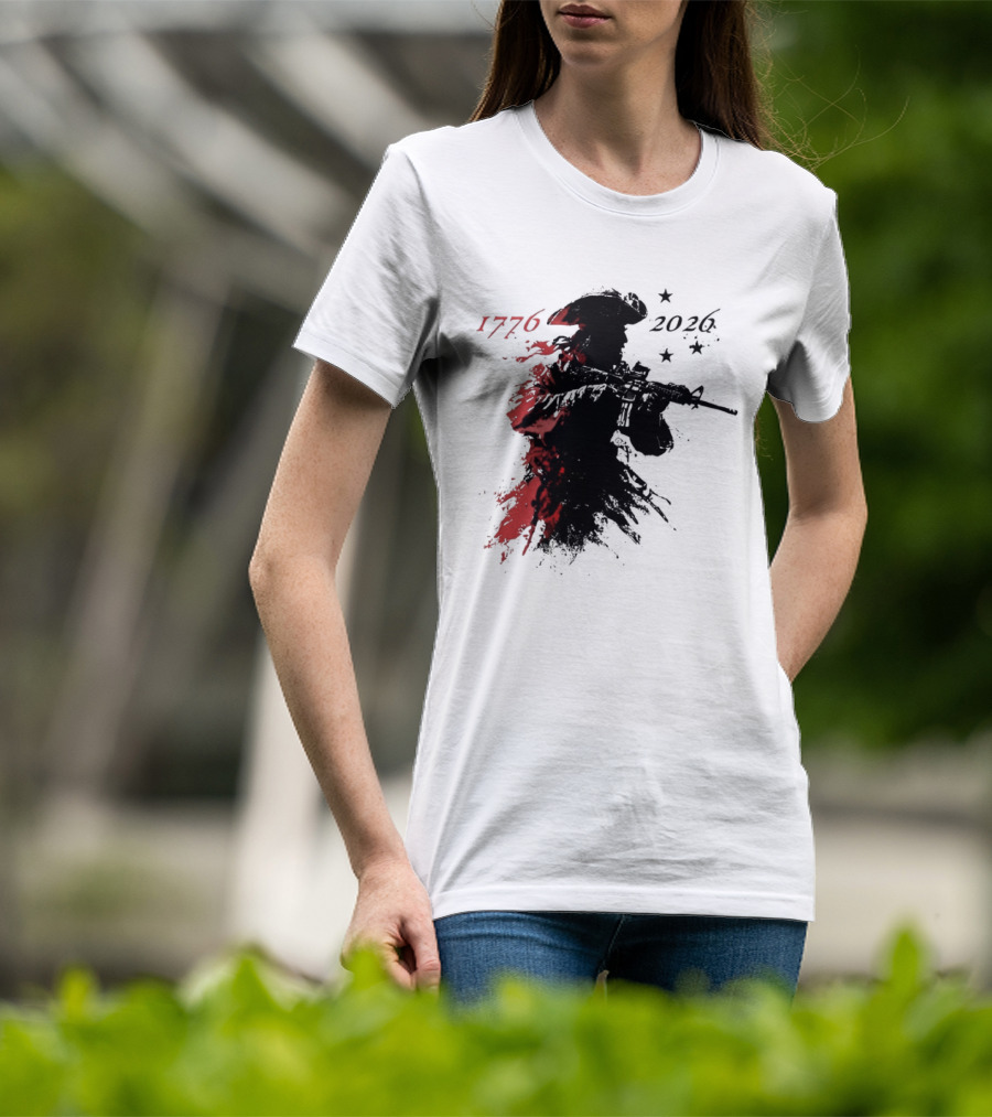 Patriotic Soldier 1776 2026 Black And Blood Rifle Painting T-Shirt