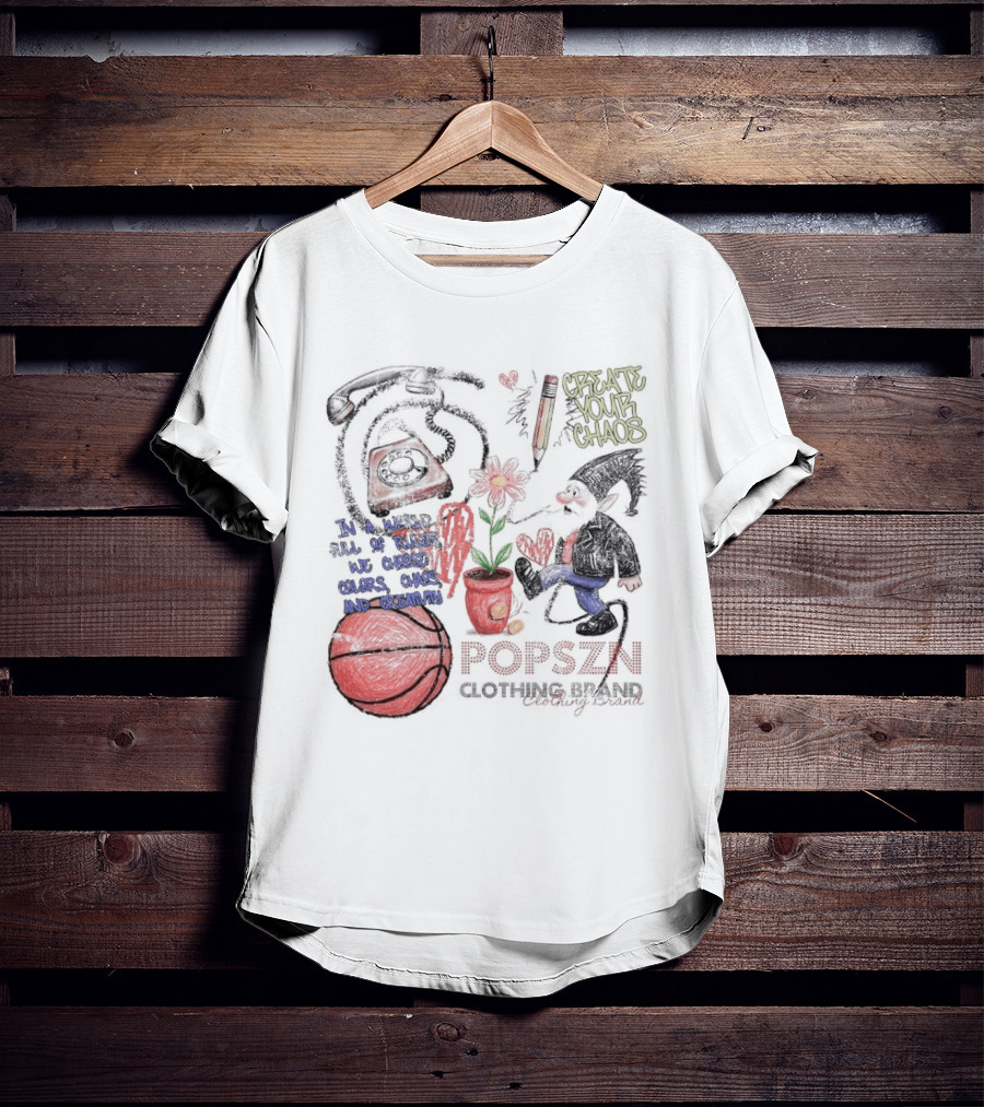 Popszn Create Your Chaos Basketball Gnome And Vintage Phone With Heart Flower T-Shirt