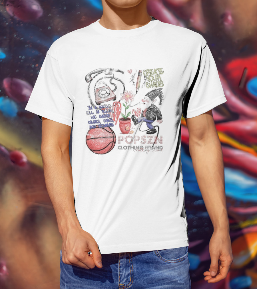 Popszn Create Your Chaos Basketball Gnome And Vintage Phone With Heart Flower T-Shirt