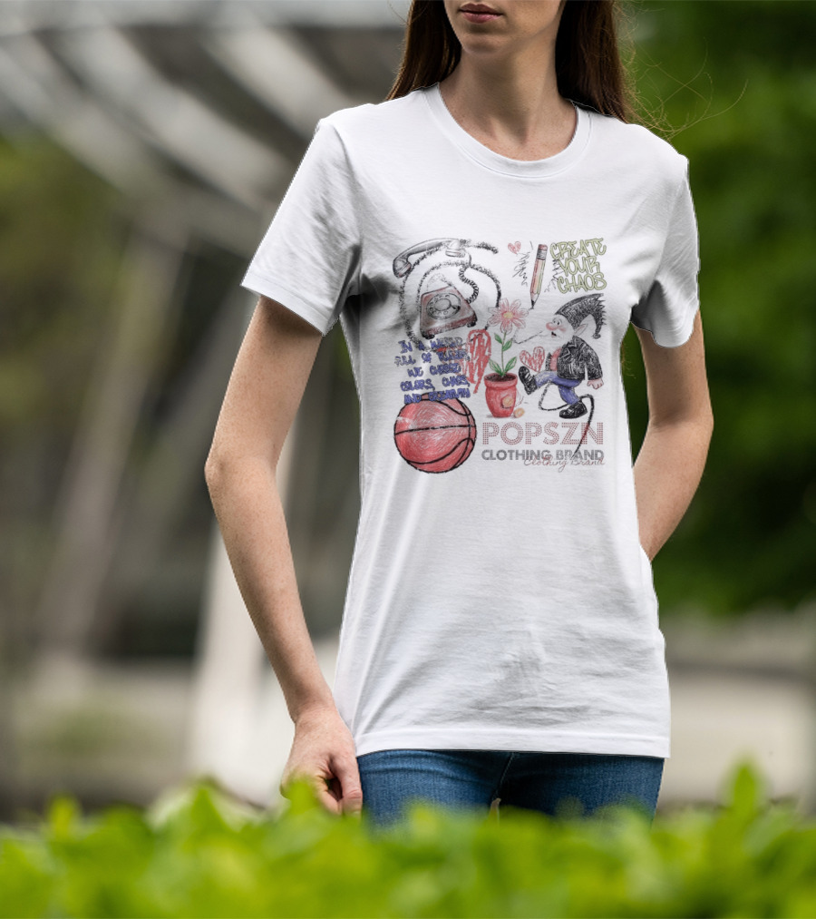 Popszn Create Your Chaos Basketball Gnome And Vintage Phone With Heart Flower T-Shirt