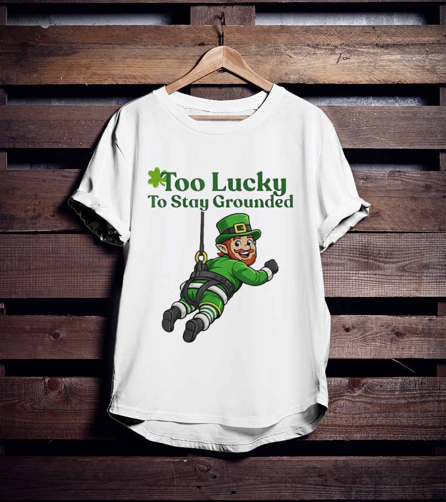 Too Lucky To Stay Grounded Leprechaun Bungee Jumping St Patrick's Day T-Shirt
