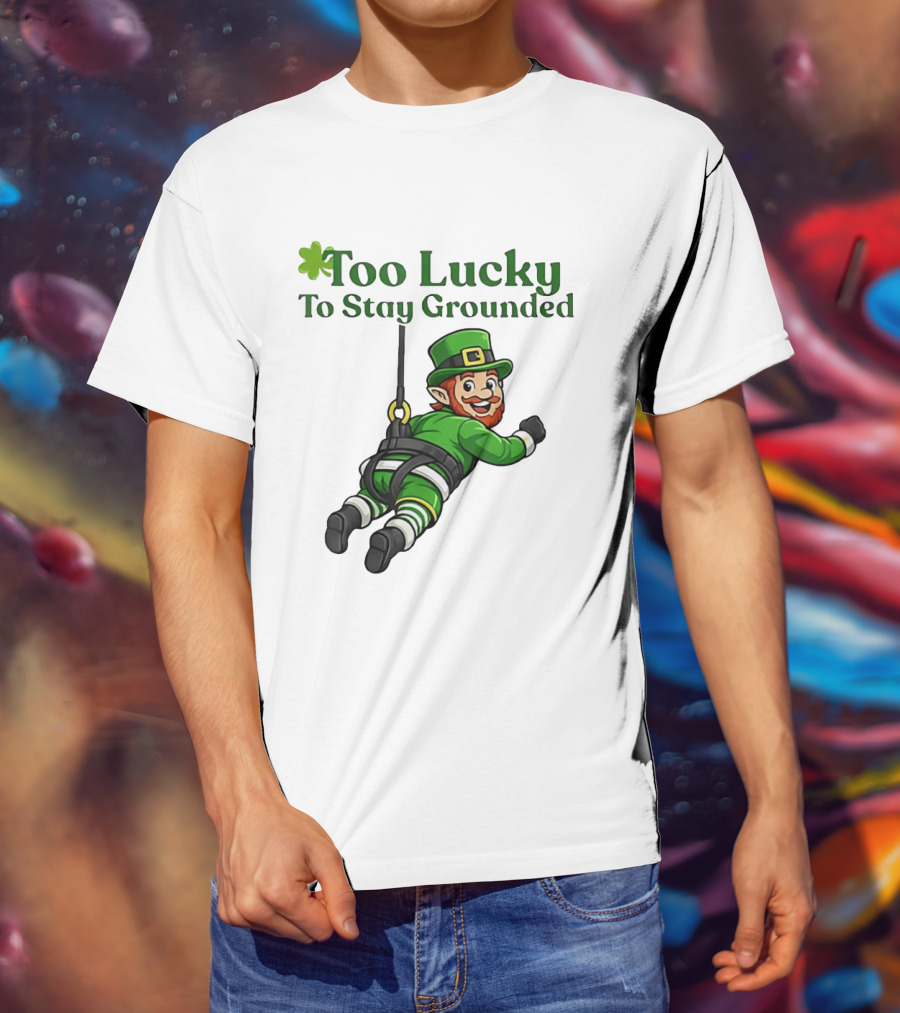 Too Lucky To Stay Grounded Leprechaun Bungee Jumping St Patrick's Day T-Shirt