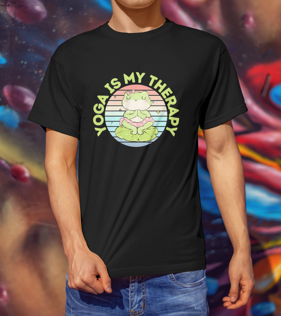 Frog Yoga Is My Therapy Cute Pastel Lotus Pose T-Shirt
