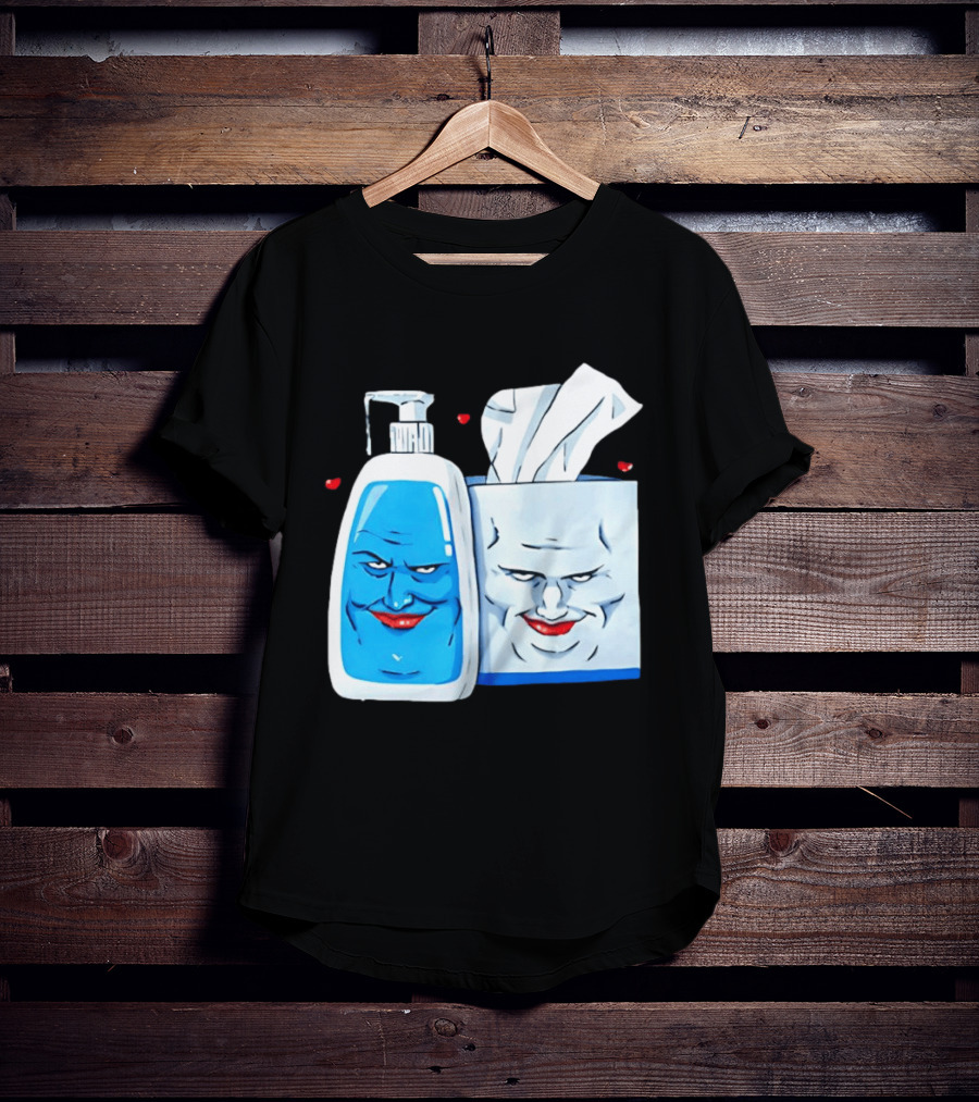 Smiling Blue Lotion Bottle And Tissue Box Meme With Red Lips And Hearts T-Shirt