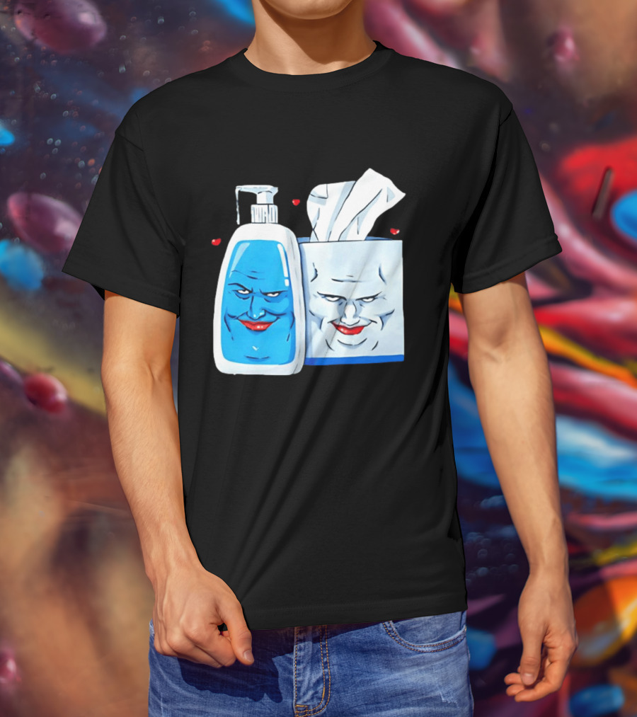Smiling Blue Lotion Bottle And Tissue Box Meme With Red Lips And Hearts T-Shirt