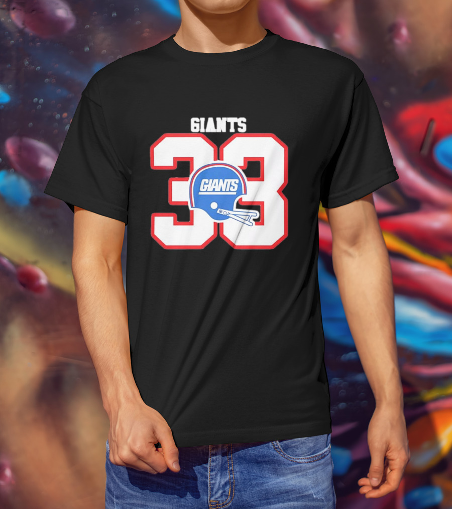 New York Giants 33 Helmet 80s Retro Football T-Shirt