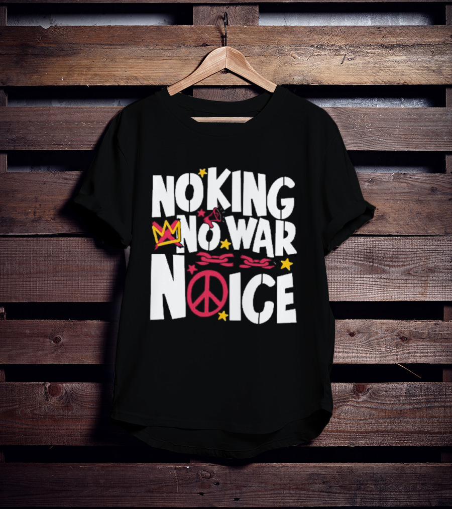 No King No War No ICE Peace Symbol Red Crown Yellow Stars T-Shirt