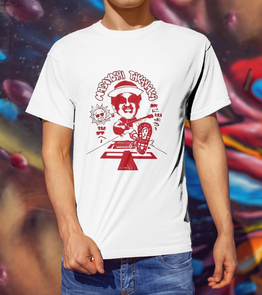 Masayoshi Takanaka Super Takanaka World Tour 2026 Caricature Art Red And White T-Shirt