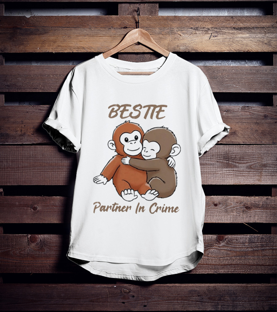 Bestie Partner In Crime Cute Monkey Hug Friendship T-Shirt