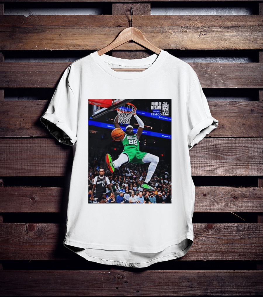 Neemias Queta Boston Celtics Dunk Action Photo With PIMCO At NBA Game T-Shirt