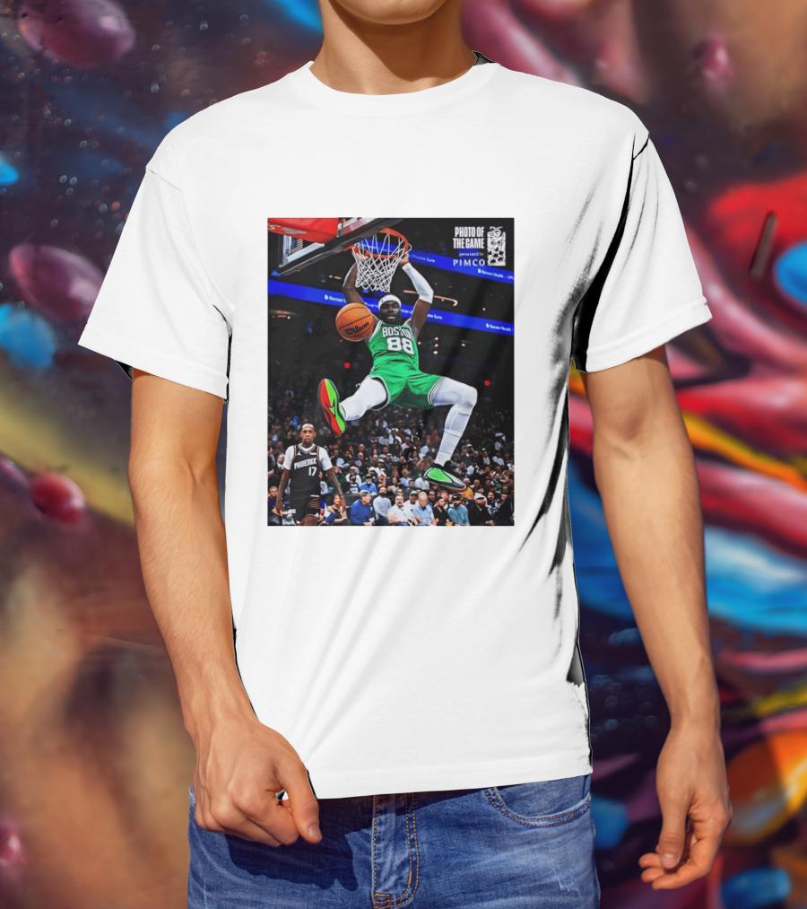Neemias Queta Boston Celtics Dunk Action Photo With PIMCO At NBA Game T-Shirt