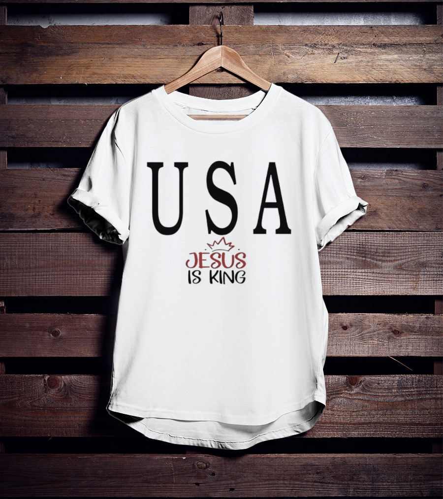 USA Jesus Is King Red Crown T-Shirt