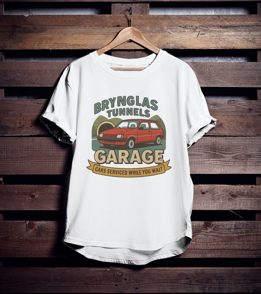 Brynglas Tunnels Garage Red Car Service Cars Serviced While You Wait T-Shirt