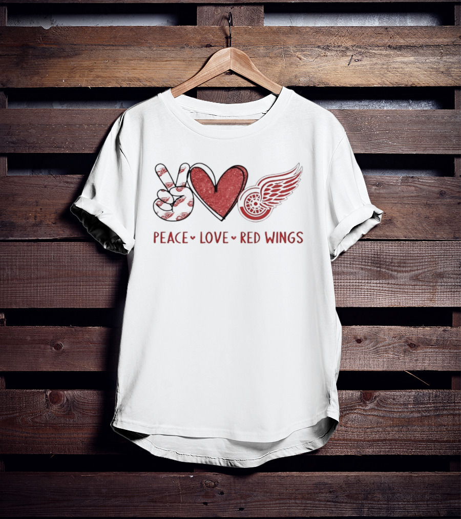 Peace Heart Love Red Wings Detroit Hockey Team T-Shirt