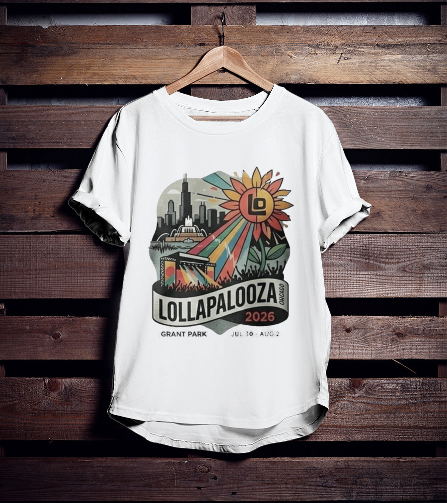 Lollapalooza 2026 Chicago Grant Park Skyline Sunflower Festival T-Shirt
