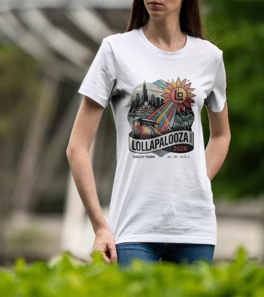 Lollapalooza 2026 Chicago Grant Park Skyline Sunflower Festival T-Shirt