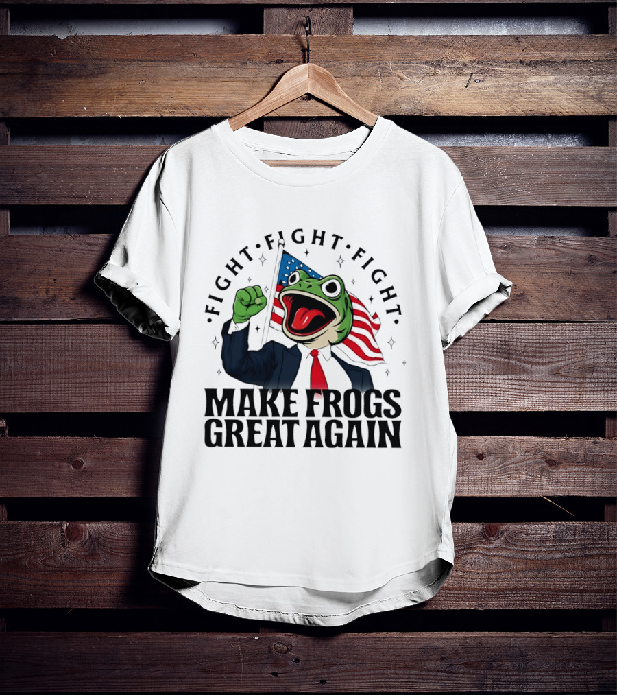 Fight Fight Fight Pepe Suit Make Frogs Great Again USA Flag T-Shirt