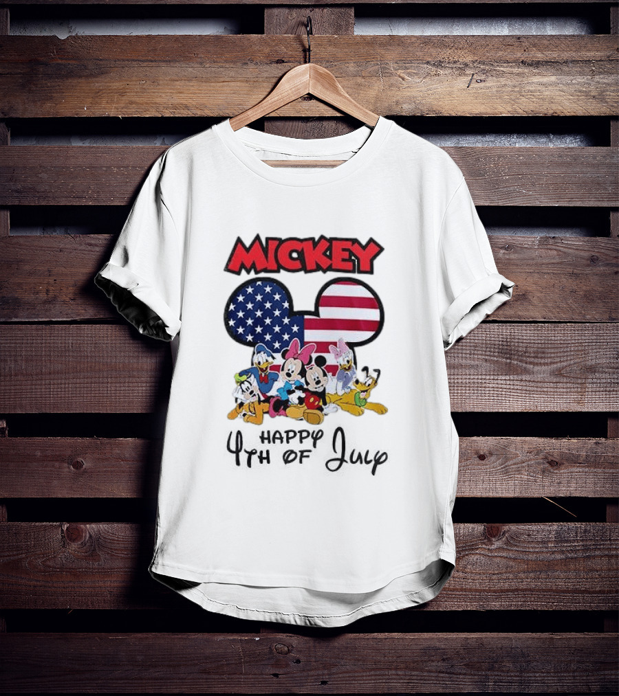 Mickey Mouse Happy 4th Of July Disney Celebration With American Flag And Characters T-Shirt