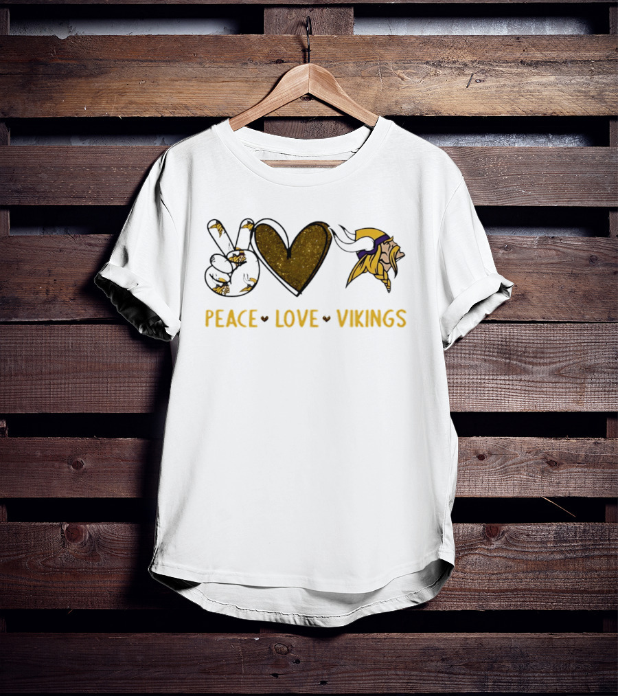 Minnesota Vikings Peace Love Vikings Hand Sign Heart Football Team T-Shirt
