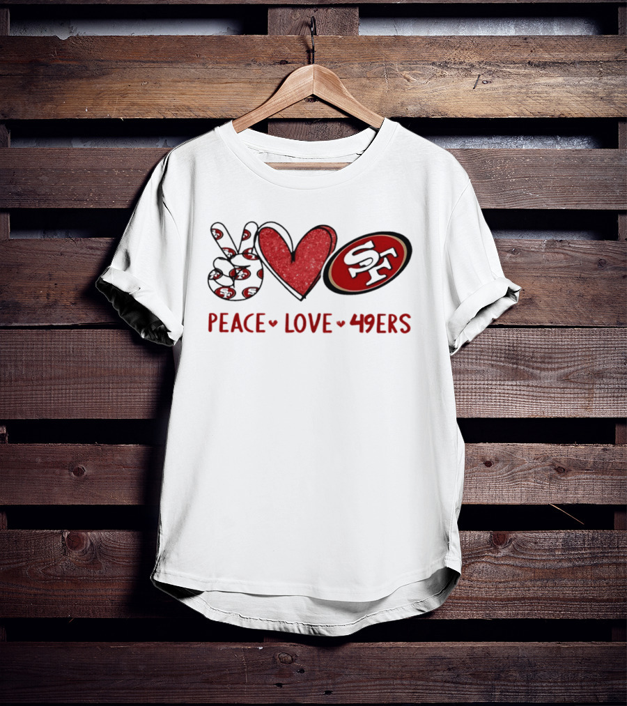 PEACE LOVE 49ERS SF Football Team Logo Heart T-Shirt