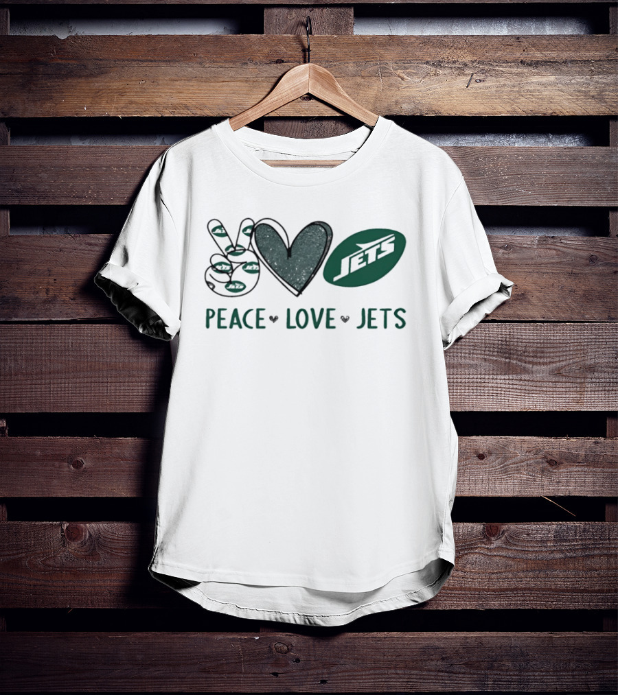 Peace Love New York Jets Hand Sign Heart T-Shirt