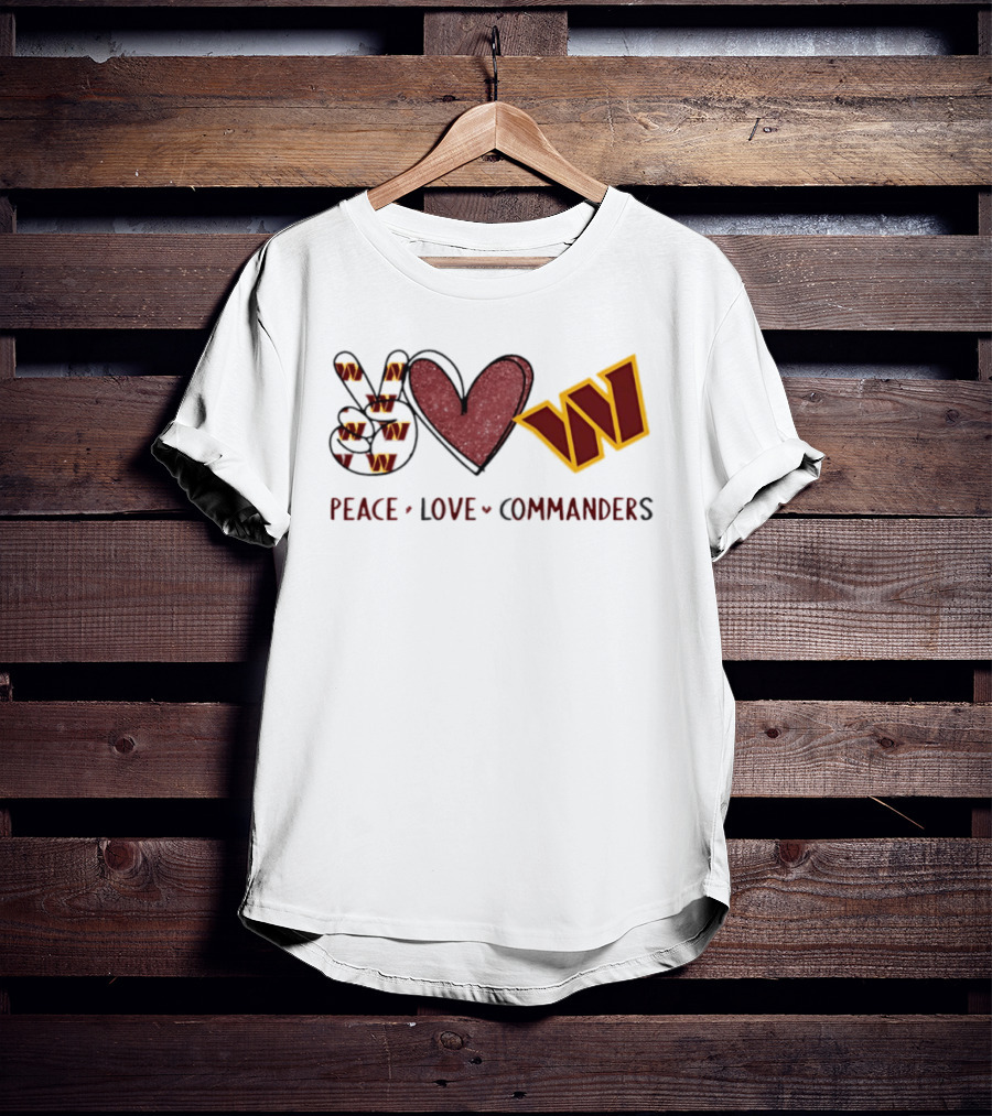 Peace Love Commanders Washington Commanders Football Team Logo Hands Heart Sign T-Shirt