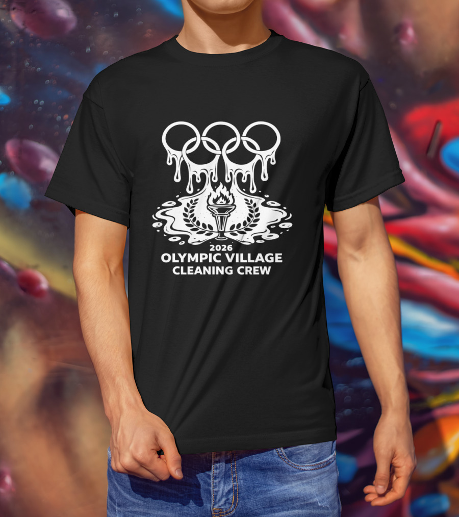 2026 Olympic Village Cleaning Crew Dripping Rings And Torch T-Shirt