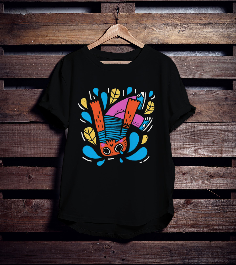 Decaida Downfall Colorful Cartoon Character Upside Down Splash T-Shirt