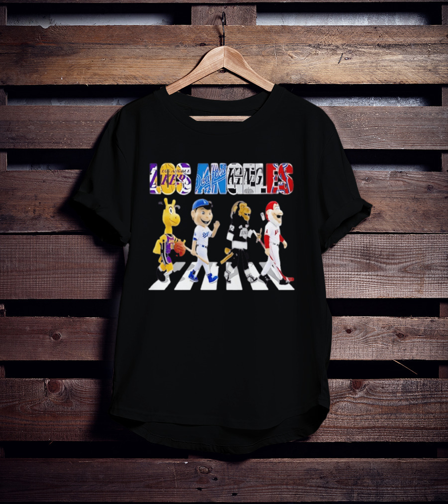 Los Angeles Lakers Dodgers Kings Angels Mascots Walking Abbey Road T-Shirt