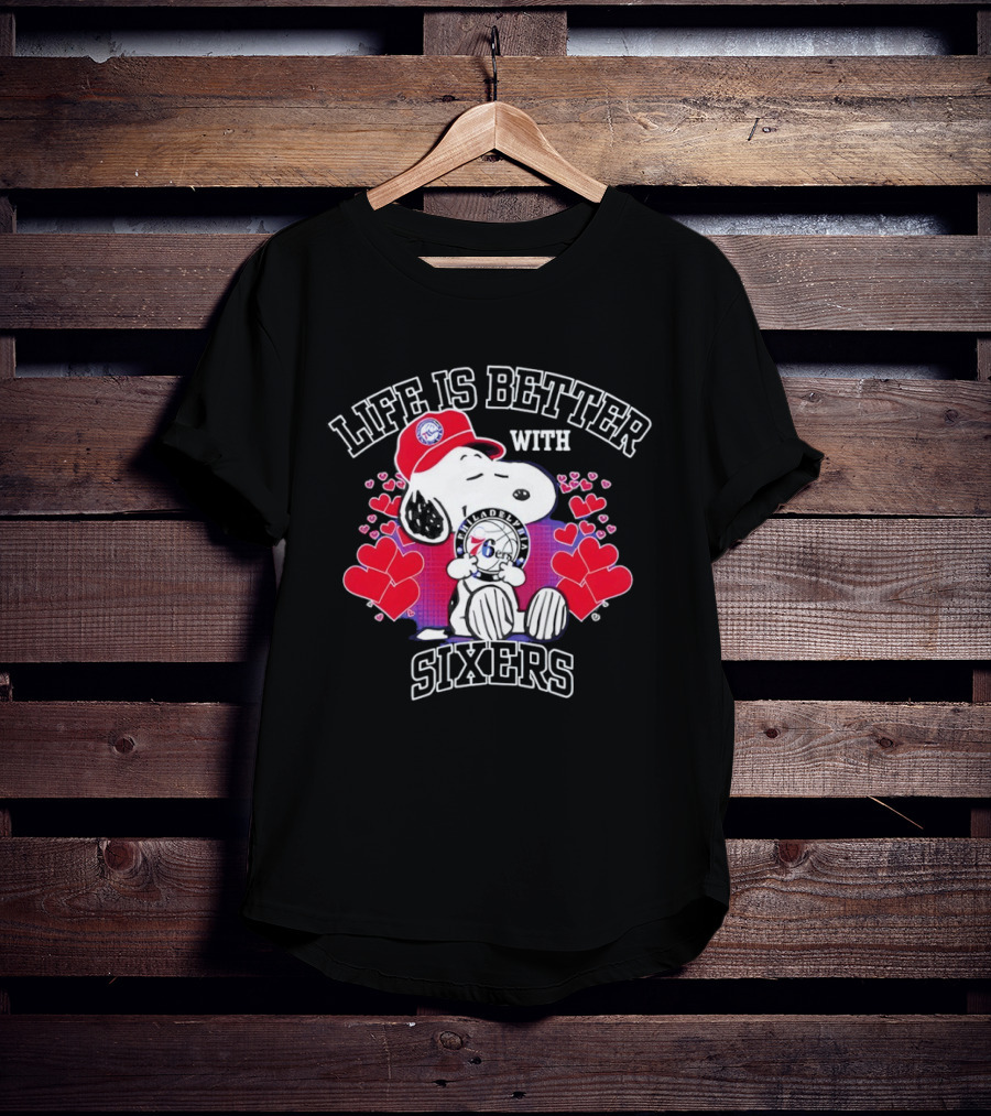 Life Is Better With Philadelphia 76ers Snoopy Hearts T-Shirt