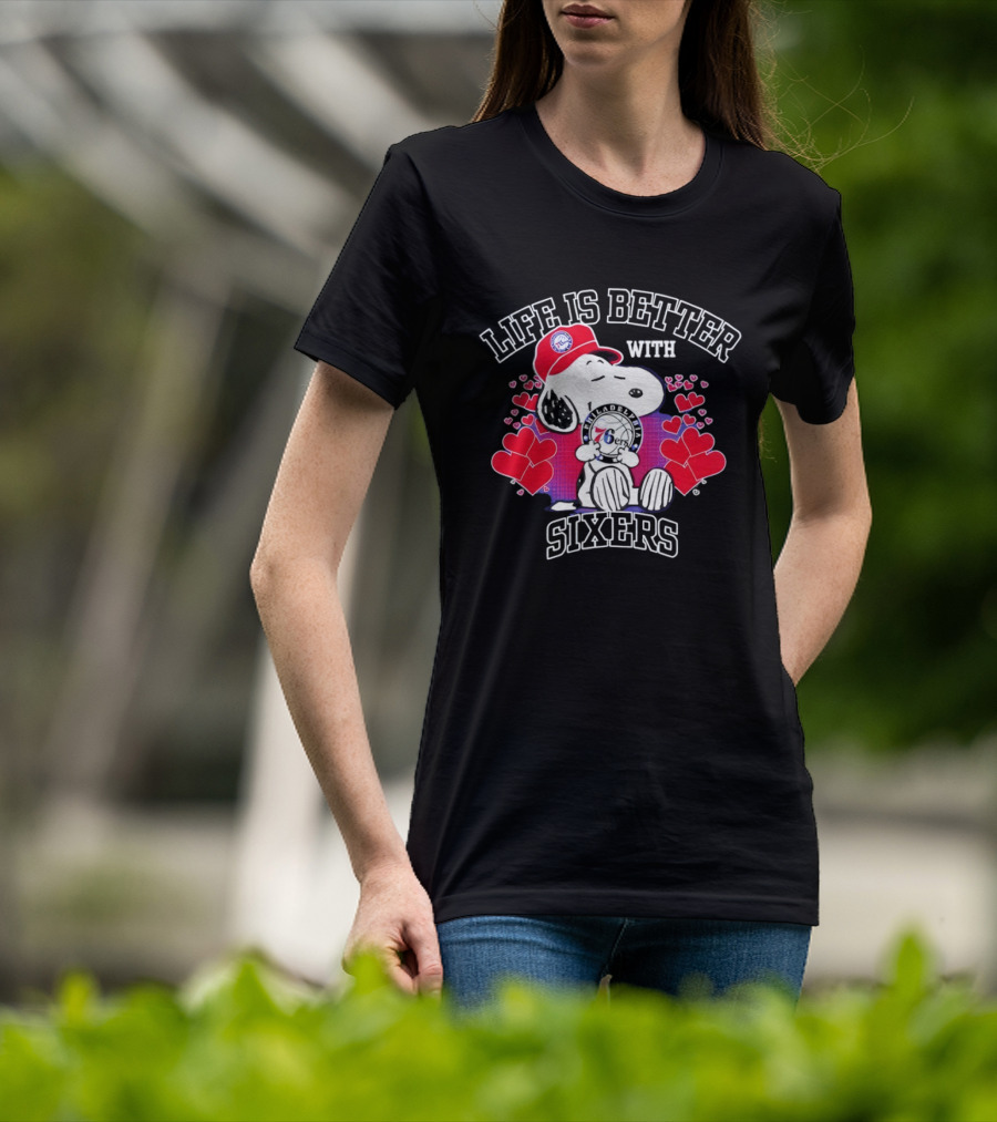 Life Is Better With Philadelphia 76ers Snoopy Hearts T-Shirt