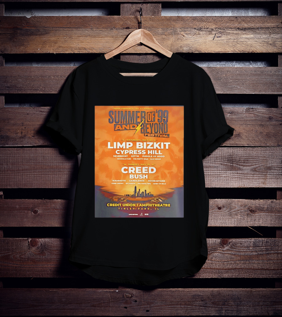 Creed Presents Summer Of '99 And Beyond Festival 2026 Full Lineup With Limp Bizkit And Creed At Credit Union Amphitheatre Tinley Park Illinois T-Shirt