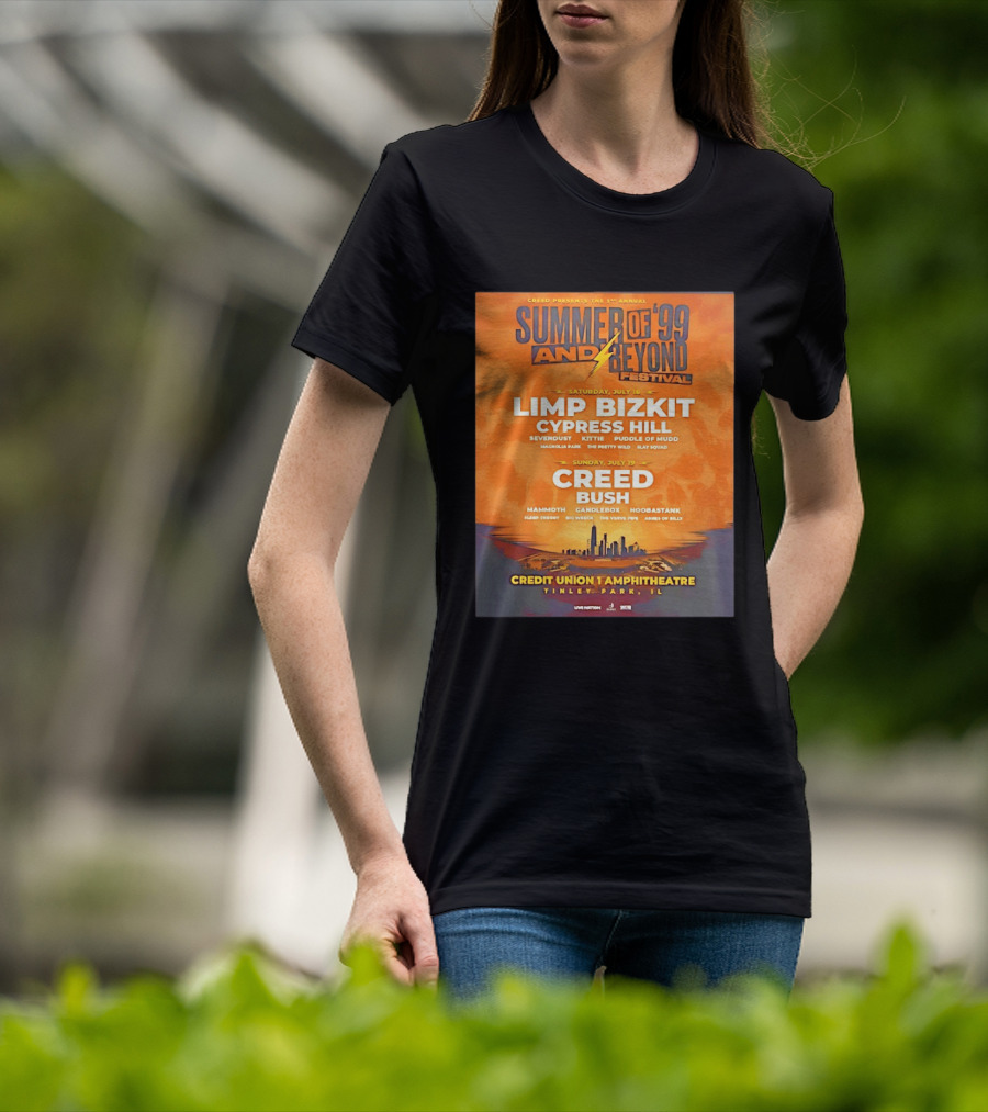 Creed Presents Summer Of '99 And Beyond Festival 2026 Full Lineup With Limp Bizkit And Creed At Credit Union Amphitheatre Tinley Park Illinois T-Shirt